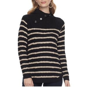 Split neck collar cable knit sweater